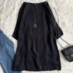 fog linen work リネンチュニックワンピース 黒 M リトアニア製