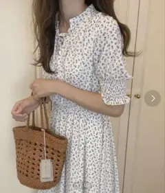 LAUIR 花柄シフォンリボンロングワンピース
