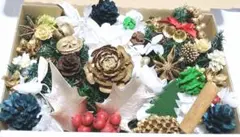 クリスマス 木の実 花材 詰め合わせ グリーン×ゴールド　Xmas006
