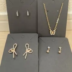 【新品未使用】リボン　蝶　ピアス　ネックレス　4個セット