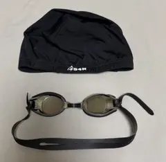 S4R スイミングゴーグル 水泳帽 セット ブラック