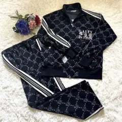 GALFY セットアップ 背面ビッグ刺繍 トラックジャケット古着ジャージB系黒. 完売モデル美品ガルフィー刺繍ビッグロゴジャージセットアップXL黒