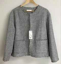 UNIQLO ユニクロ　ツイードジャケット　ＸＬサイズ　グレー　ノーカラー