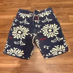 90s レインスプーナー ショートパンツ ネイビー L 花柄 アロハ リネン混のサムネイル