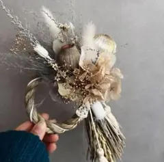 2026しめ縄リース　2way◎White×Beige×Gold◎ プリザーブド