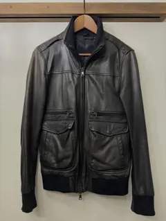 SHIPS JET BLUE ラムレザージャケット リブ ブルゾン