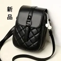 【新品】ブラック キルティング スマホショルダーバッグ