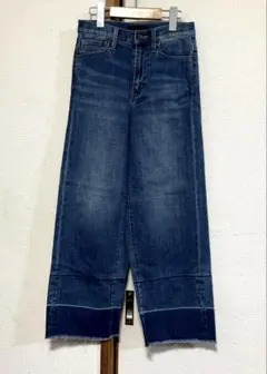 ユニクロ　カットオフ　切替　デニム　ガウチョ　ワイド　パンツ　22サイズ58cm