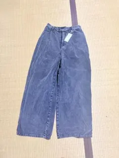 ダークグレー ワイドパンツ コットン混紡