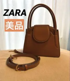 【美品】ZARA フラップ付きミニシティバッグ　ブラウン