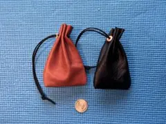 本革ミニ巾着　レザークラフト ハンドメイド　ブラック　ブラウンセット⑧