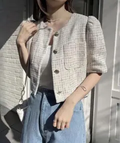 NICE CLAUP ツイードショートジャケット