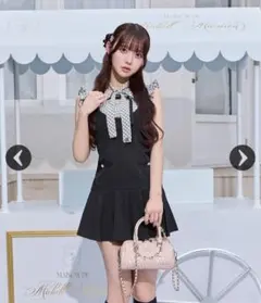 ミシェルマカロン チェックリボンシャツジャンスカセット グレー XS