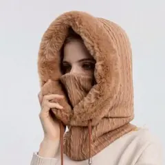 【送料無料！】ブラウン バラクラバ ファー付 防寒具 フード ネックウォーマー