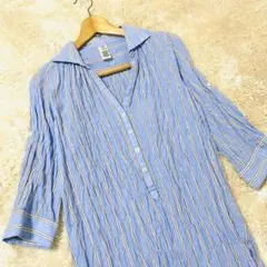 ストライプ Tシャツ ブルー ブラウン ホワイト ボタンのサムネイル