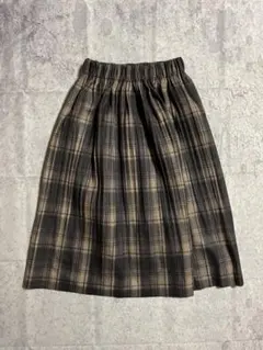 ブラウン チェック スカート ウエストゴム フレア レディース