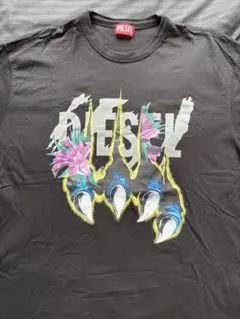 DIESEL ディーゼル Tシャツ L ブラック ロゴフラワー 爪 グラフィック