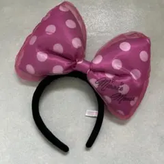 ディズニー　カチューシャ　ミニー　ビッグリボン　水玉　ピンク　ドット　ミニー