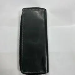 濃い緑　本革ファスナー式筆箱