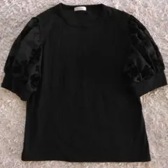 未使用 しまむら レスポワール 黒 ふんわり袖 カットソー Lサイズ