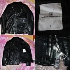 uniform experimentカーフレザーライダースジャケット03L黒