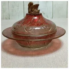 【アンティーク】 ガラス製菓子入れ 白鳥の取手付のふた 稀少品