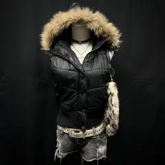 平成ギャル　y2k グランジ　ファー付き　ダウンベスト　姉ギャル　短丈