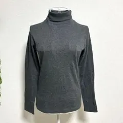 無印良品・M ハイネックカットソー グレー コットン混合 柔らか素材