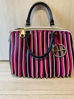 【美品】HUGO BOSS ヒューゴボス レザーストライプ ハンドバッグ ピンクのサムネイル
