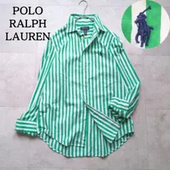 美品 ポロラルフローレン ストライプ シャツ ポニー刺繍 ボタンダウン ビッグ