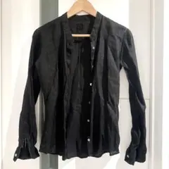 【LAPIS BEAMS】リネン100% バンドカラーシャツ ブラック 38のサムネイル