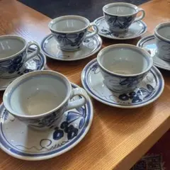 砥部焼　青い花柄のカップ・ソーサー 6個セット