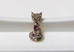 猫デザイン ブローチ カラフルストーン