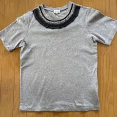 マッキントッシュ グレー ビジュー付きフリルネック Tシャツ 38のサムネイル