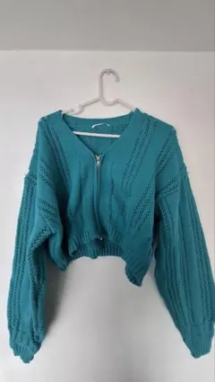 ショート丈 ダブルジッパー ニットトップス