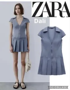 新品タグ付き　ZARA ザラ　ボックスプリーツワンピース　ミニワンピース