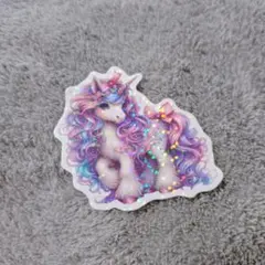 ユニコーン ステッカー キラキラ ホログラム リボン