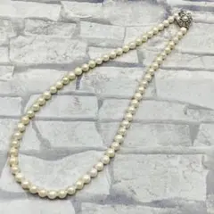 ネックレス ホワイト 全長42cm パール 本真珠 フラワーモチーフ留め具