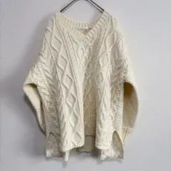 AMERICAN HOLIC ケーブルニット Vネック Mサイズ アイボリー