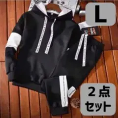 メンズ スウェット 上下 セットアップ トレーナー パンツ ブラック L