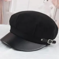 キャスケット ハット 無地 シンプル ベルトデザイン 帽子 レディース ブラック