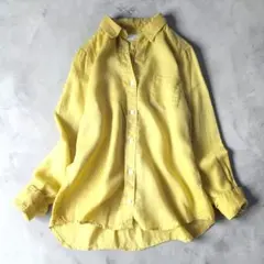 美品　グリーンレーベルリラクシング　リネンシャツ　イエロー38　手洗い可能