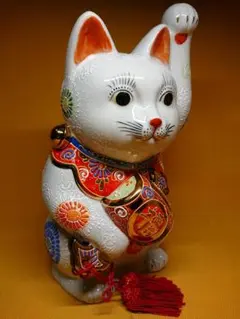 願いが叶う】九谷焼 タッチ猫 下野邦子作 イッチン 華盛り 作家 招き猫