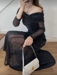 FRIFUL レディース オフショルダー ウエストシャーリング ロングドレス