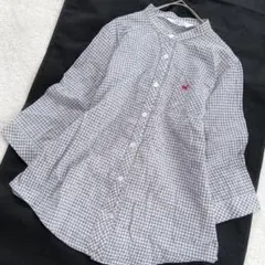 USPP コットンチェックシャツ コットン100% ノーカラー 黒×白 L