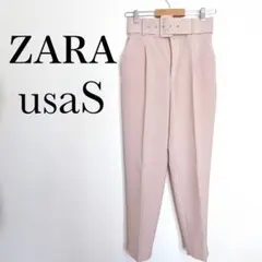 ZARA ベルト付きハイウエストテーパードパンツ【usaS】