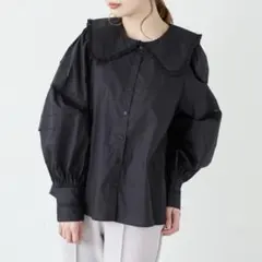 【美品】earth music&ecology ビッグカラーブラウス 黒 F 綿のサムネイル