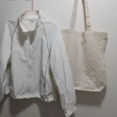 GU ナイロンジャケット L ホワイト+ 綿素材の手提げバック２点セット