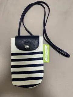 LONGCHAMP Le Pliage ネイビー/ホワイト　スマホショルダー