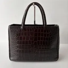 FURLA フルラ クロコ型押し ハンドバッグ ブラウン 茶 トート バック